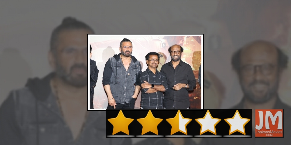 Mumbai: Director A.R. Murugadoss and actors Rajinikanth and Sunil Shetty at the trailer launch of their upcoming film 