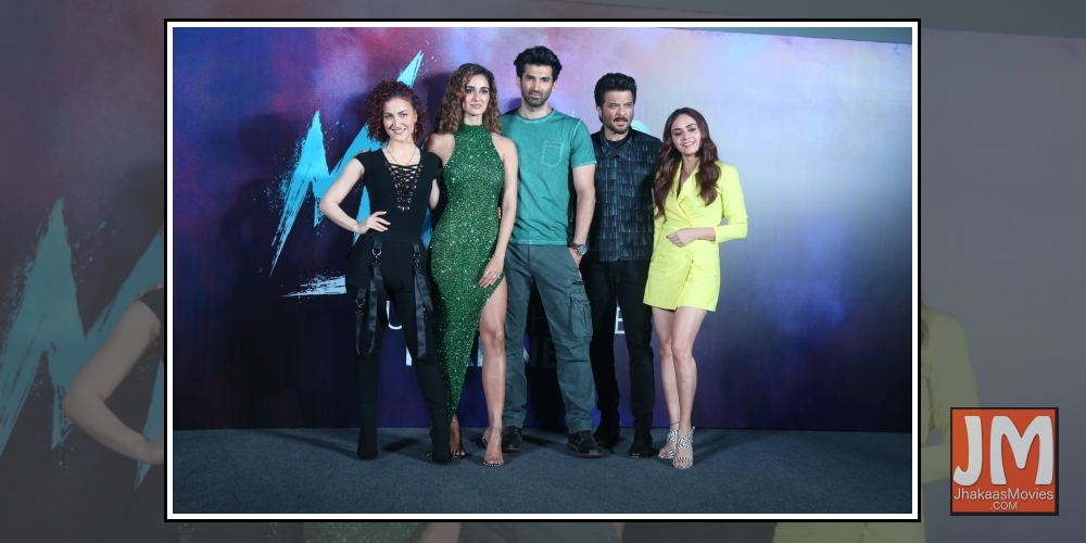 Mumbai: Actors Disha Patani, Aditya Roy Kapoor, Anil Kapoor, Amruta Khanvilkar and Elli AvrRam at the trailer launch of their upcoming film