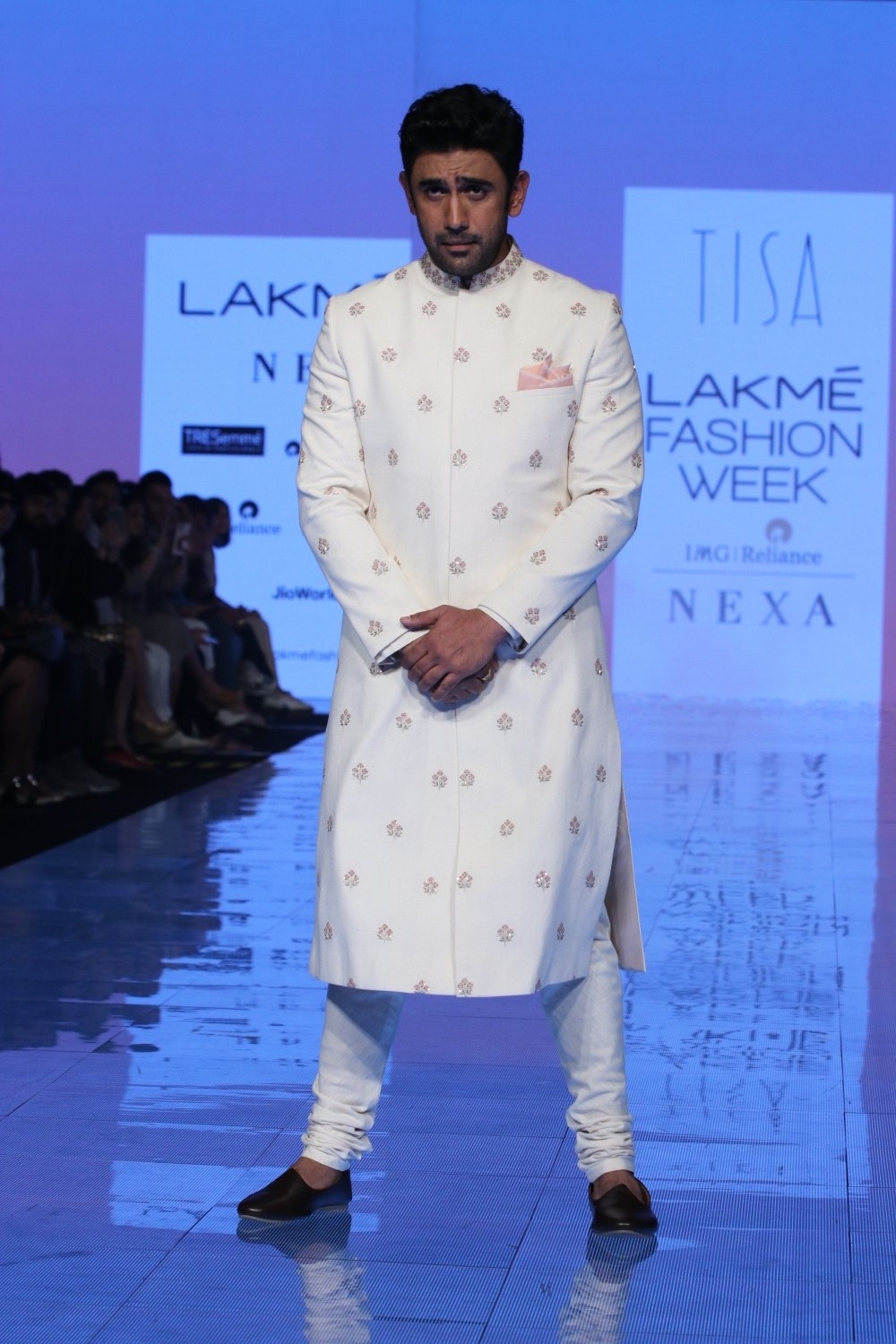 Mumbai: Actor Amit Sadh showcases the creation of Tisa Studio at the Lakme Fashion Week Summer/Resort 2020 grand finale, in Mumbai on Feb 16, 2020. (Photo: IANS)