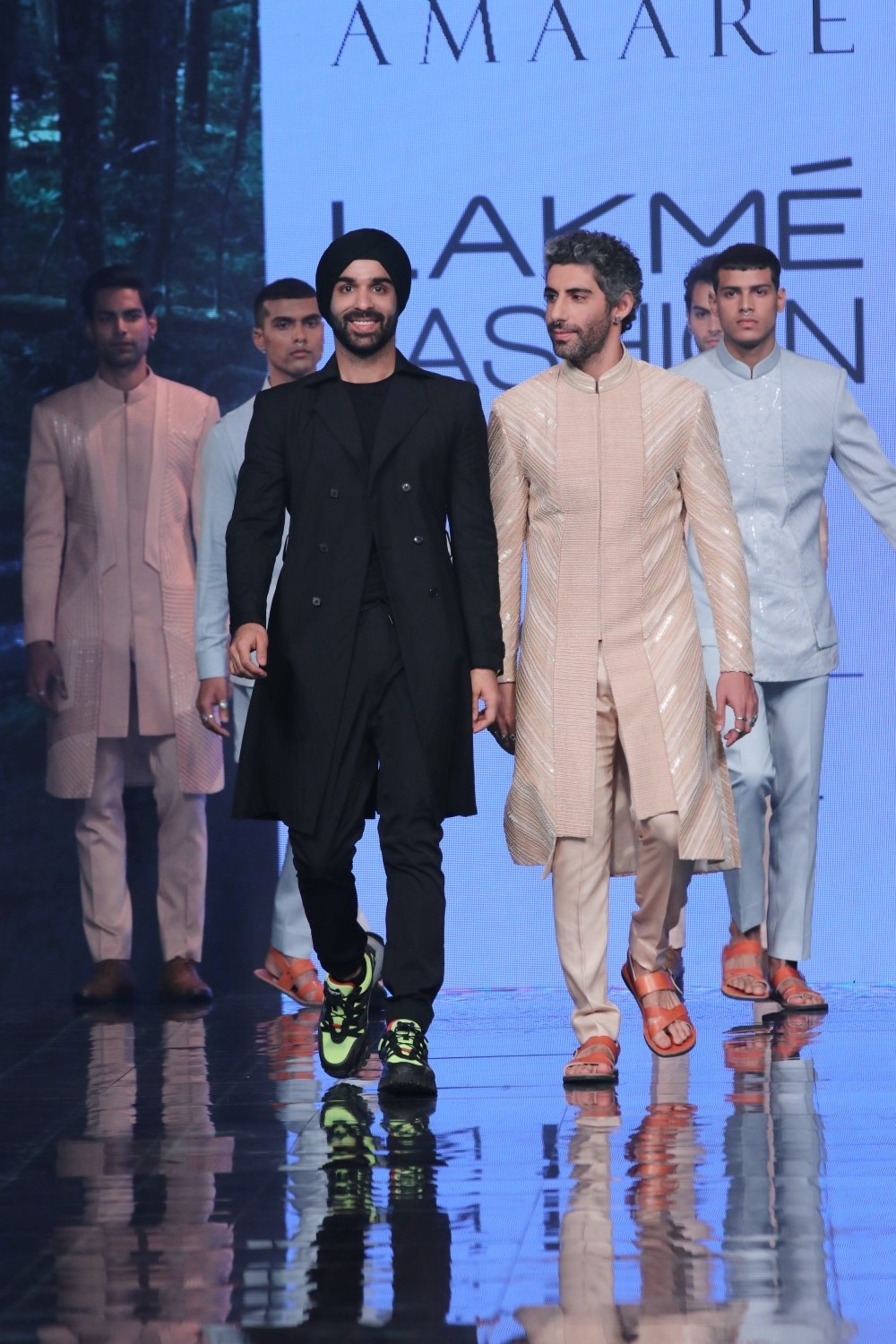 Mumbai: Actor Jim Sarbh walks the ramp showcasing an outfit from fashion designer Sahib Bhatia's label Amaare at the Lakme Fashion Week Summer/Resort 2020 grand finale, in Mumbai on Feb 16, 2020. (Photo: IANS)