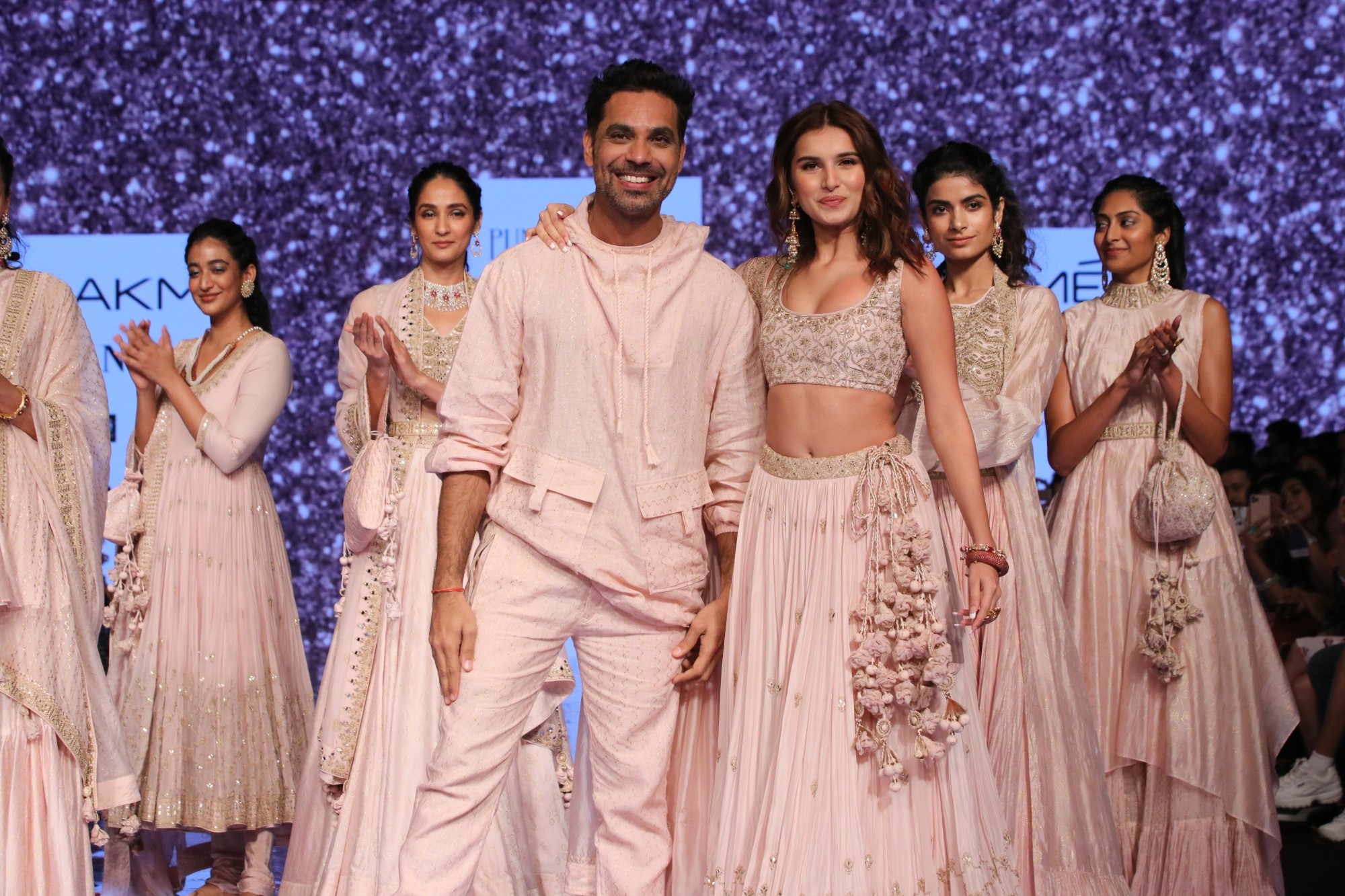 Mumbai: Actress and showstopper Tara Sutaria with fashion designer Punit Balana on Day 5 of the Lakme Fashion Week Summer/Resort 2020, in Mumbai on Feb 15, 2020. (Photo: IANS)