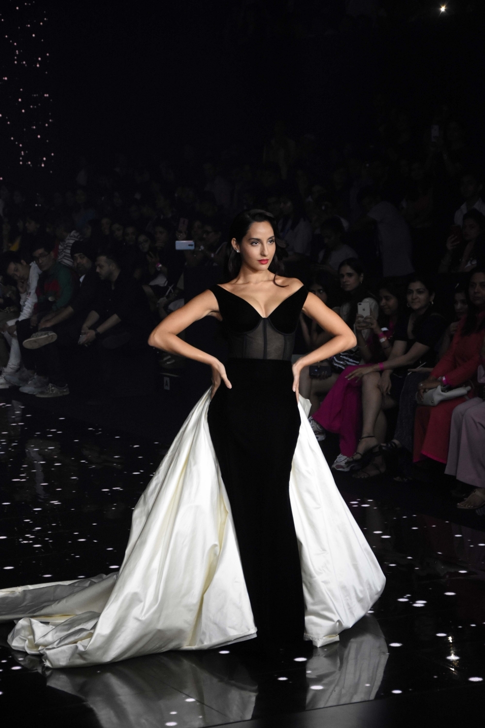 Mumbai: Actress Nora Fatehi showcases the creation of Fashion designer Gaurangi & Nainika at the Lakme Fashion Week Summer/Resort 2020, in Mumbai on Feb 14, 2020. (Photo: IANS)