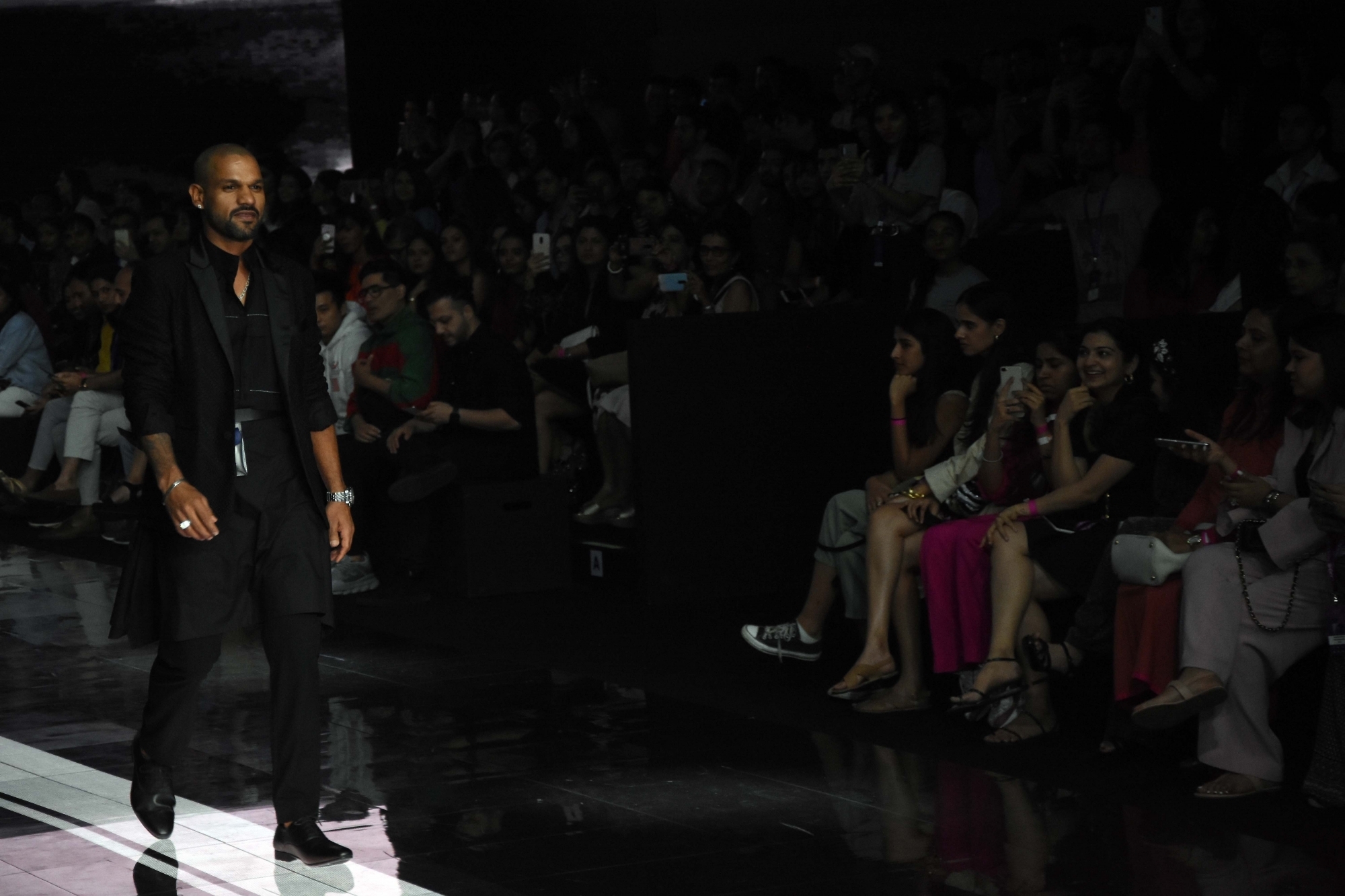 Mumbai: Indian cricketer Shikhar Dhawan showcases the creation of Fashion designer Samant Chauhan on Day 4 of the Lakme Fashion Week Summer/Resort 2020, in Mumbai on Feb 14, 2020. (Photo: IANS)