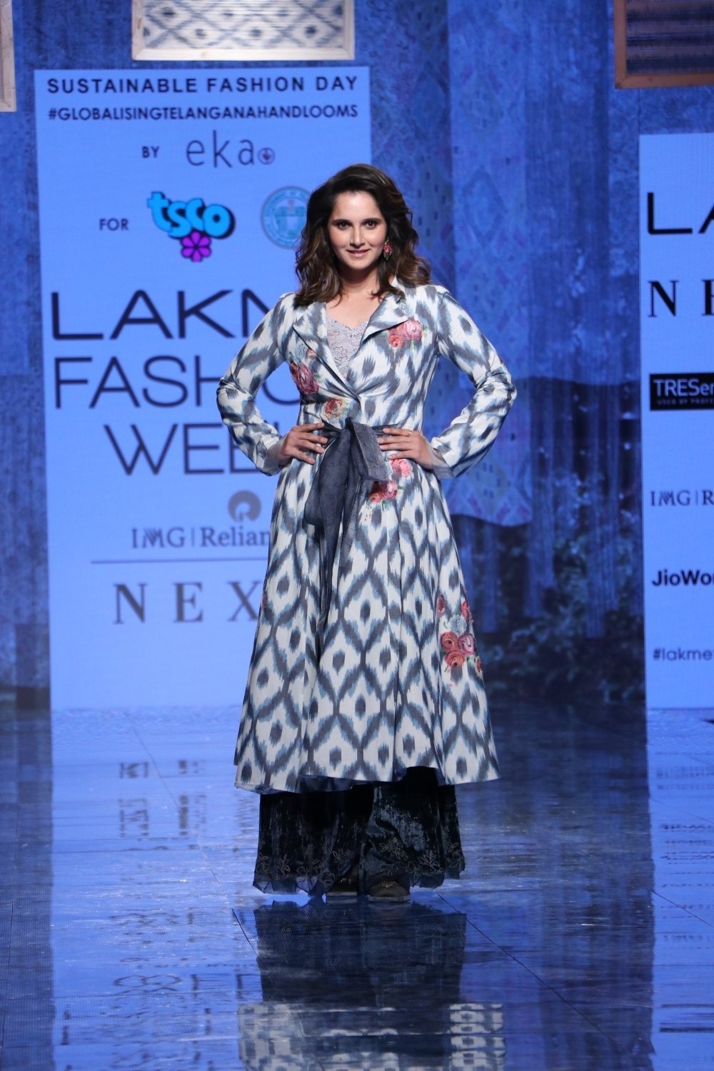 Mumbai: Indian Tennis star and showstopper Sania Mirza walks the ramp for designer Rina Singh on Day 3 of the Lakme Fashion Week Summer/Resort 2020, in Mumbai on Feb 13, 2020. (Photo: IANS)