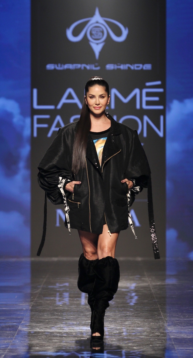 Mumbai: Actress Sunny Leone showcases the creation of Ajio on Day 2 of the Lakme Fashion Week Summer/Resort 2020, in Mumbai on Feb 12, 2020. (Photo: IANS