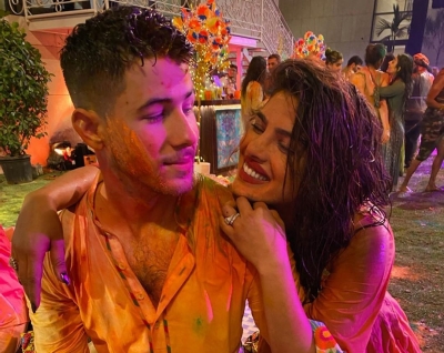 American singer Nick Jonas celebrated his first Holi with his wife Priyanka Chopra and her famous friends, including Bollywood actress Katrina Kaif, five days early, 