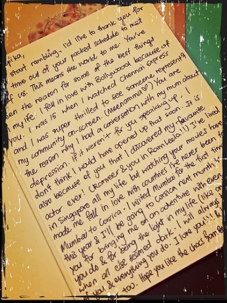 Deepika Padukone shares handwritten letters written by fans.