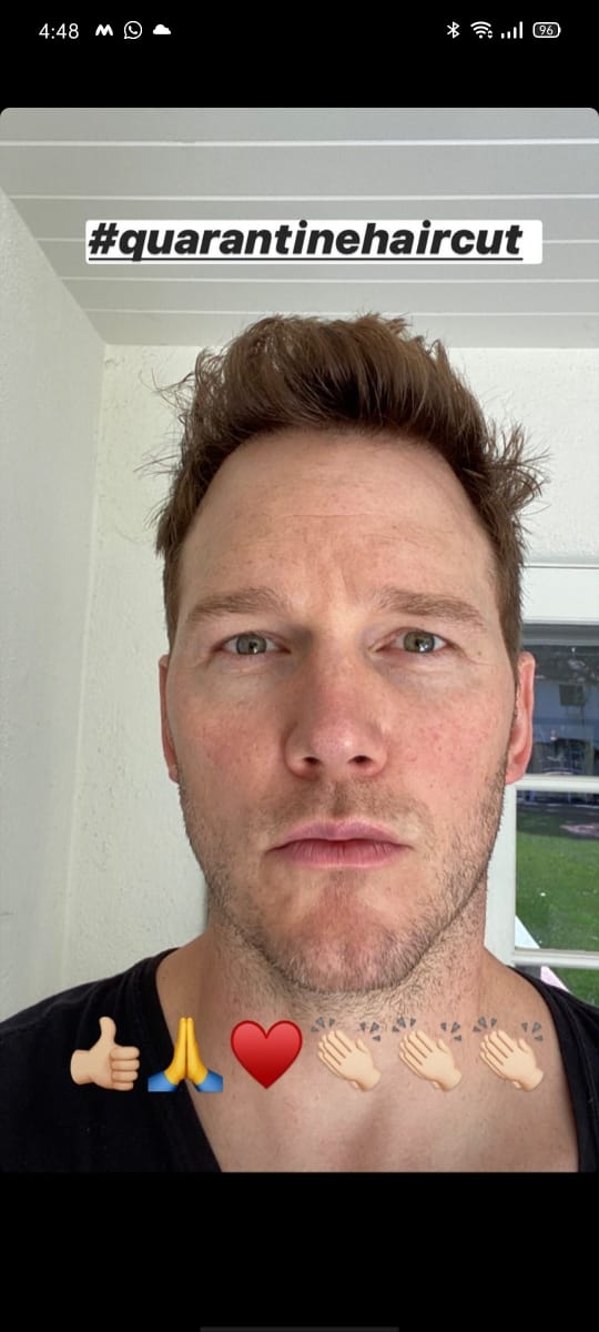 Chris Pratt gets 'quarantine haircut' from wife Katherine.