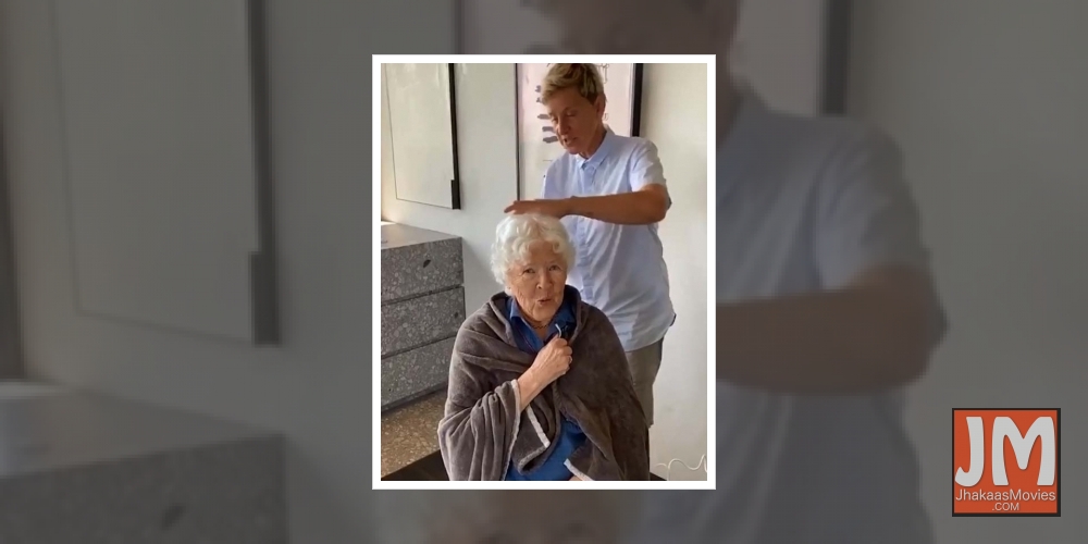 Ellen DeGeneres cuts mom's hair for 90th birthday.
