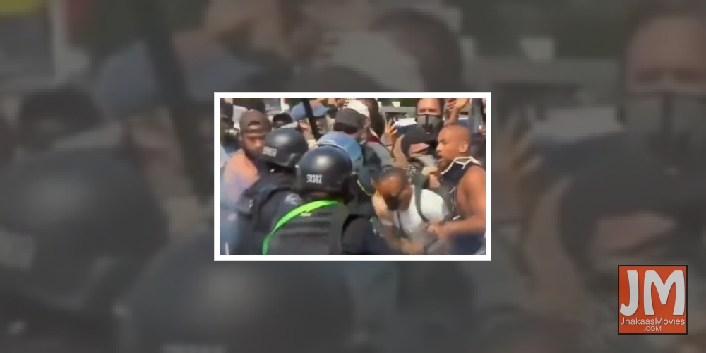 Kendrick Sampson hit by rubber bullet at LA protest.