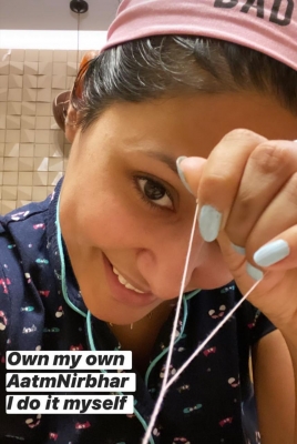 Lockdown diaries: Hina Khan does her own eyebrows at home.