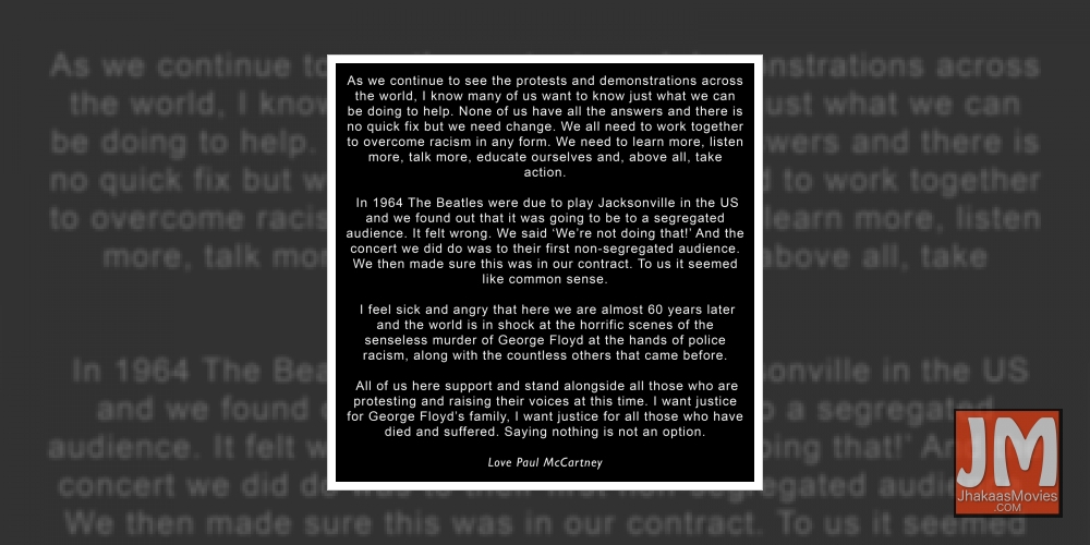 Paul McCartney: Need to work together to overcome racism.