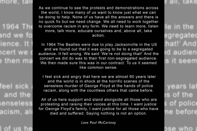Paul McCartney: Need to work together to overcome racism.
