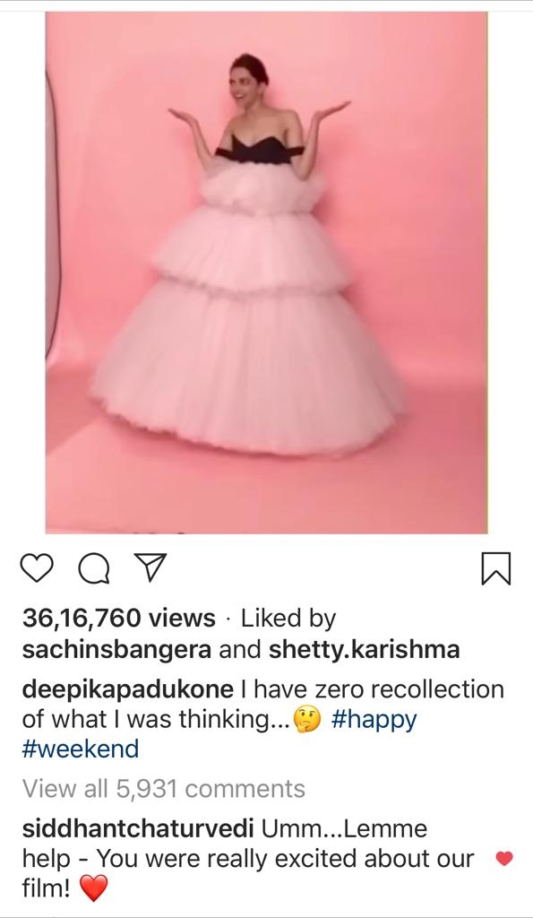 Siddhant Chaturvedi drops funny comment on Deepika's new post.