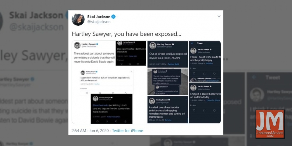 'The Flash' star Hartley Sawyer fired from show over past racist tweets.