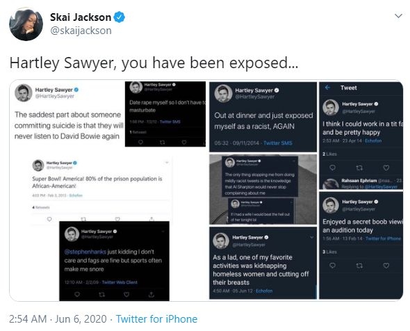 'The Flash' star Hartley Sawyer fired from show over past racist tweets.