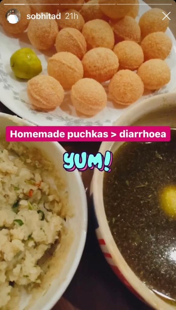 Sobhita Dhulipala gorges on some 'homemade puchkas'.