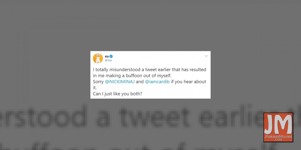 Sia apologises for confusing Nicki Minaj for Cardi B.