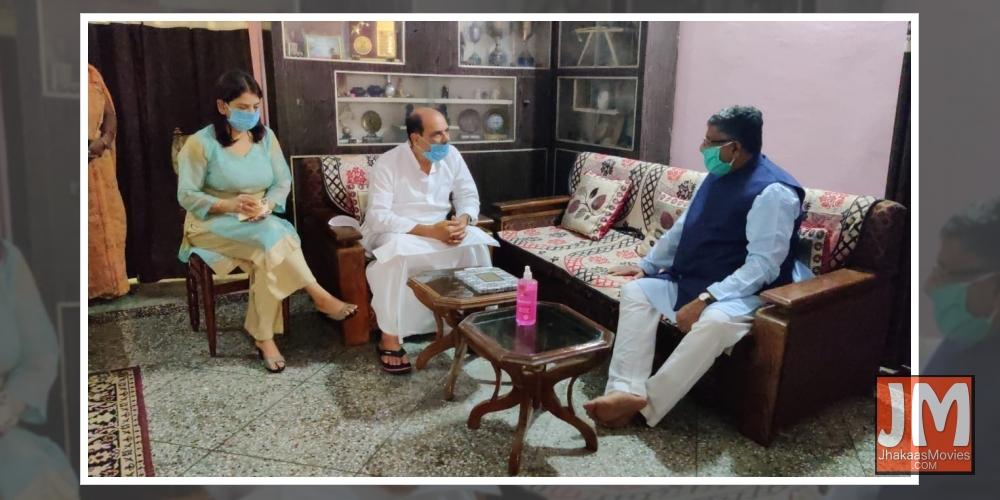 Union Law Minister Ravi Shankar Prasad meets the family members of actor Sushant Singh Rajput at their Patna residence.