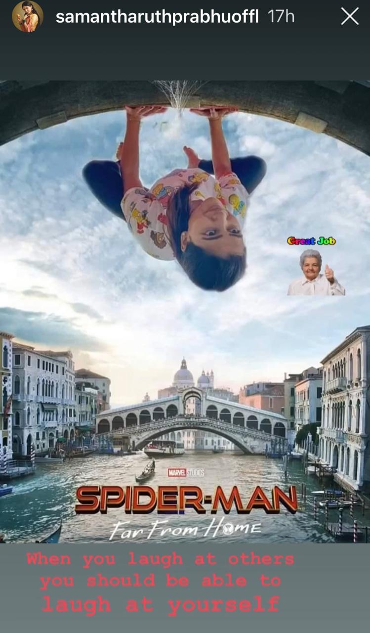 Samantha Akkineni gives Spider-Man a twist of yoga.