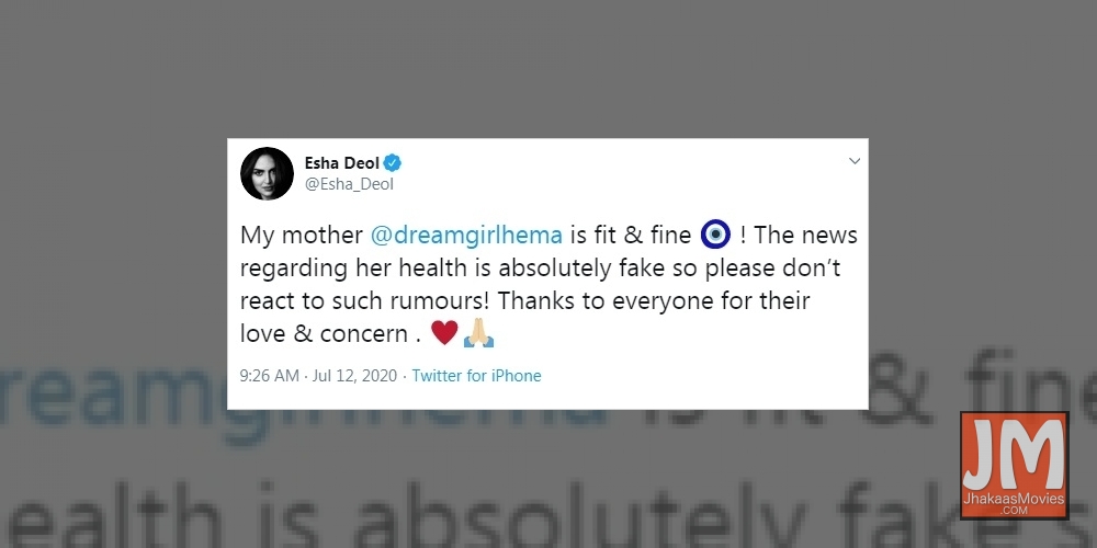 Esha Deol debunks rumours of Hema Malini's ill health.