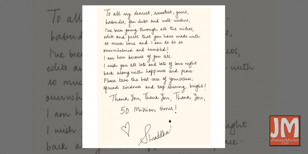 Shraddha Kapoor thanks her fans through handwritten note in three languages!