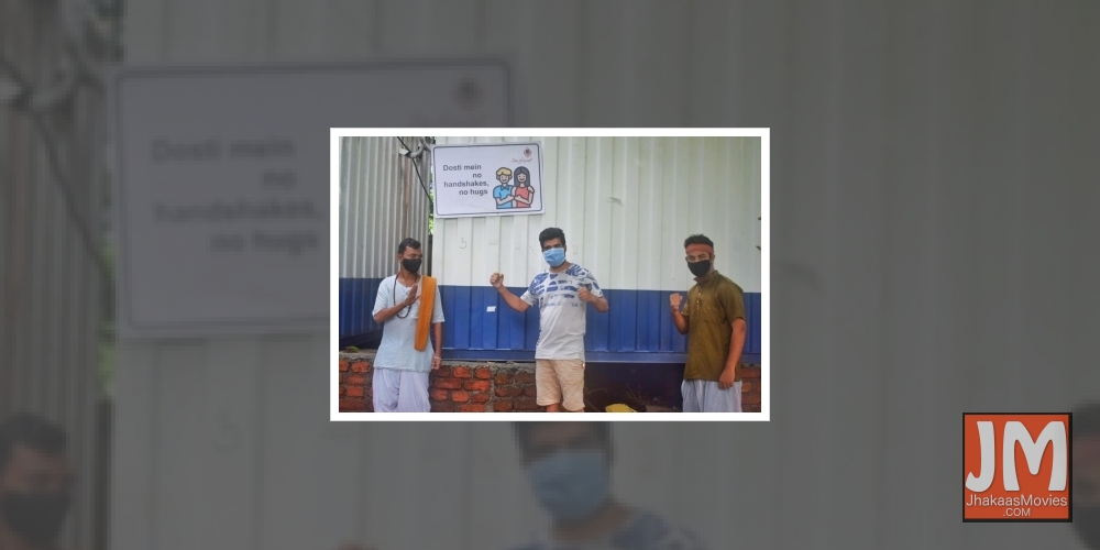 Popular film dialogues promote Covid-19 awareness on 'Mere Sai' set.