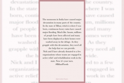 Priyanka Chopra, Nick Jonas donate to Bihar flood relief.