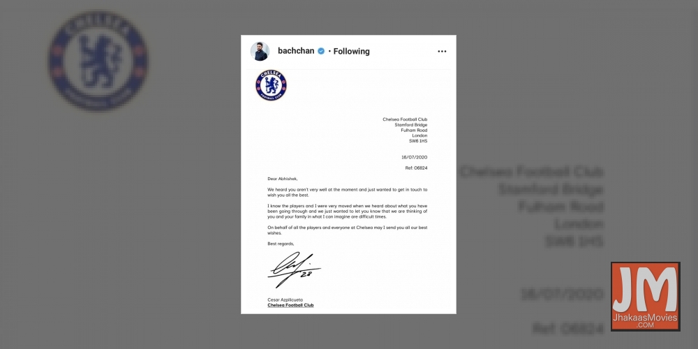 Abhishek Bachchan shares letter from Chelsea footballer Cesar Azpilicueta