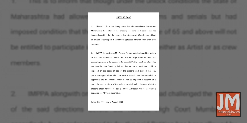65-plus actors can resume shooting: Bombay High Court.