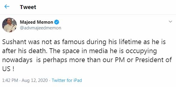 Majeed Memon, Sushant Singh Rajput.