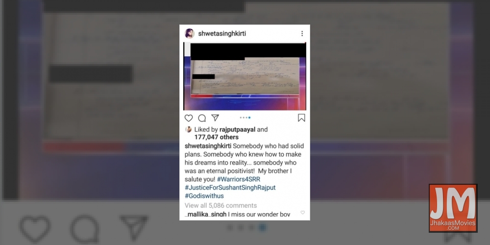 Somebody who had solid plans: SSR's sister comments on 'diary' pages in Insta post.