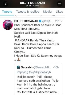 Diljit Dosanjh on Sushant: ÃƒÂƒÃ‚Â¢ÃƒÂ‚Ã‚Â€ÃƒÂ‚Ã‚Â˜Suicide waali baat digest toh nahi hoti