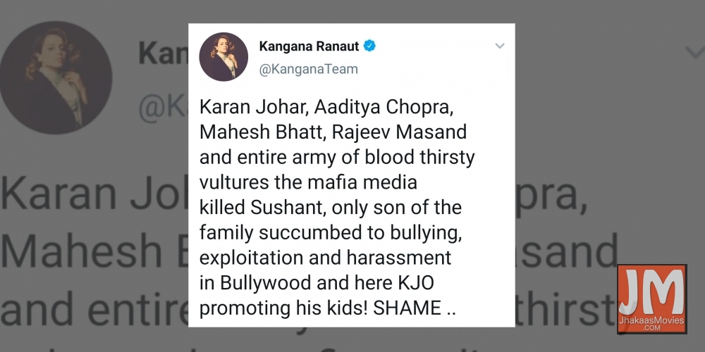 Kangana Ranaut: Karan Johar, Aditya Chopra, Mahesh Bhatt 'killed Sushant'