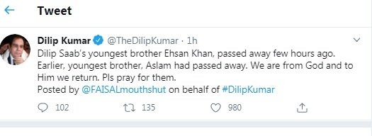 Dilip Kumar's brother Ehsan Khan succumbs to Covid-19.