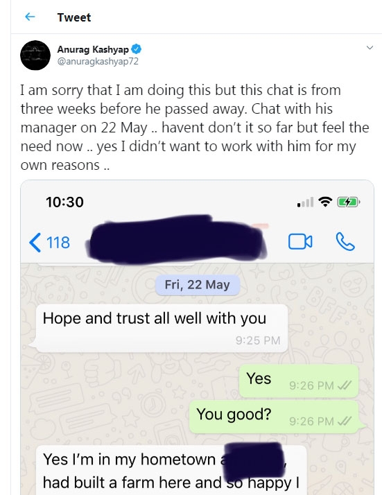 Anurag Kashyap on why he did not work with 'problematic' SSR.