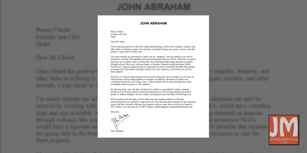 John Abraham wants online ads for live animals banned