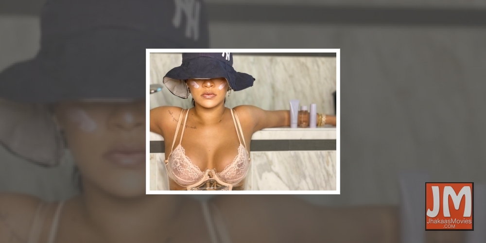 Rihanna shares a sunbathing snapshot.