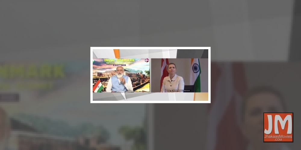 New Delhi: Prime Minister Narendra Modi and Denmark Prime Minister Mette Frederiksen hold a virtual bilateral summit via video conferencing, on Sep 28, 2020.