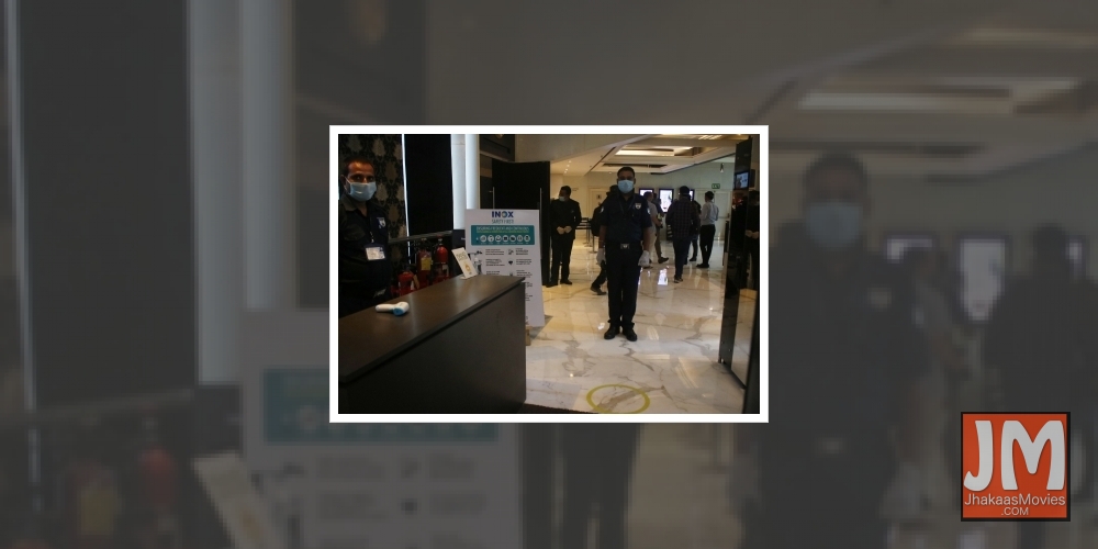 New Delhi: Precautions against COVID-19 in place at the INOX cinema hall in New Delhi on Oct 13, 2020. Cinema halls in the national capital shall reopen from October 15 amid the Covid-19 pandemic as part of Unlock 5.0.