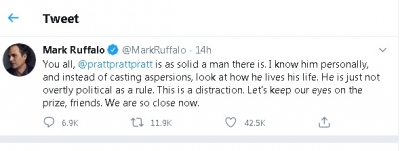 Robert Downey Jr, Mark Ruffalo defend Chris Pratt.