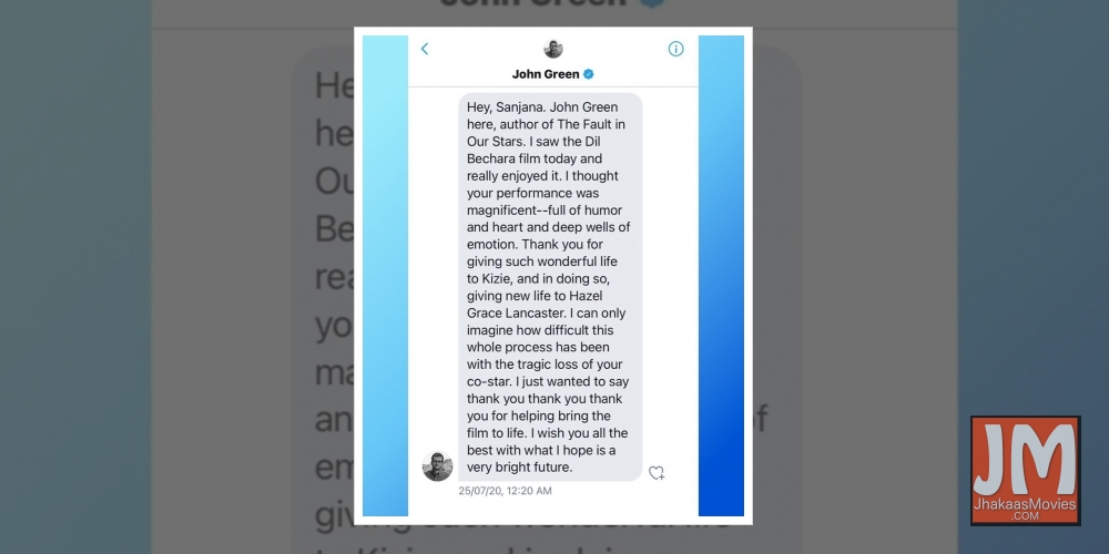 The Fault In Our Stars author John Green praises Sanjana Sanghi for Dil Bechara.