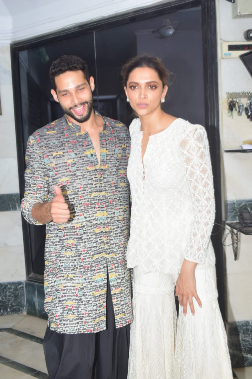Mumbai: Actors Siddhant Chaturvedi and Deepika Padukone seen at the latter's residence in Mumbai's Juhu on Nov 13, 2020. (Photo: IANS)