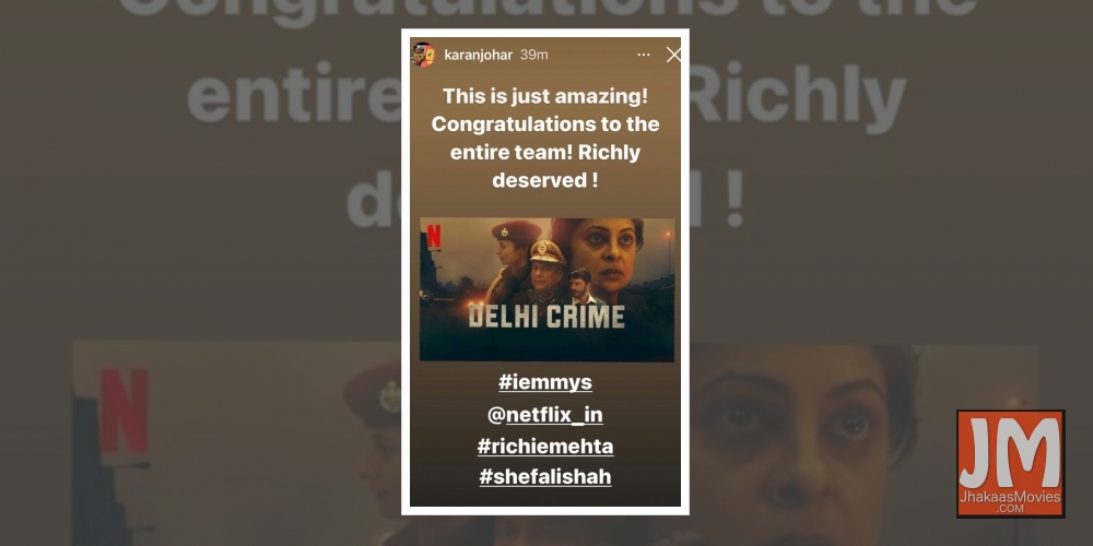 Bollywood congratulated team 'Delhi Crime' on international Emmy win.