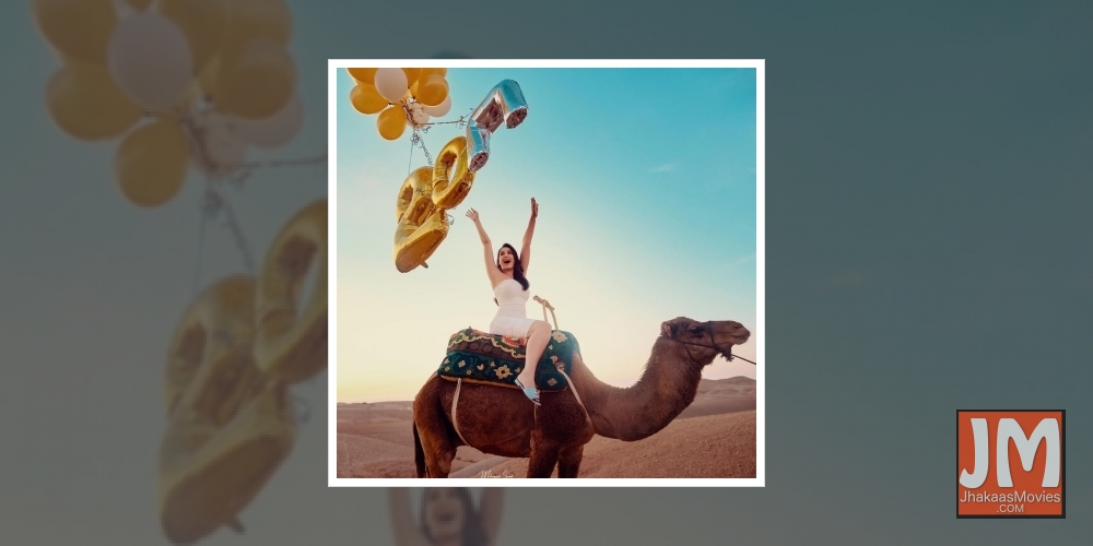 Nora Fatehi rides a camel to celebrate 20 Million Instagram followers.