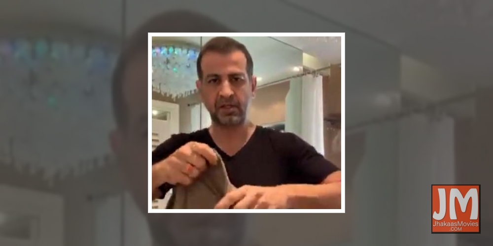 Ronit Roy makes mask out of a T-shirt.