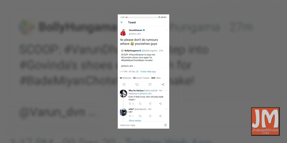 Varun Dhawan denies being part of 'Bade Miyan Chote Miyan' remake.