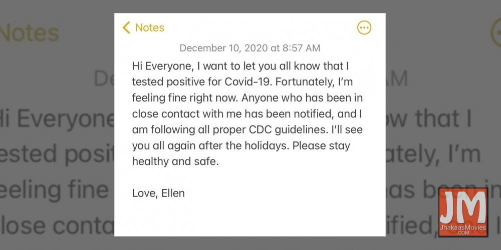 Ellen DeGeneres tests Covid positive
