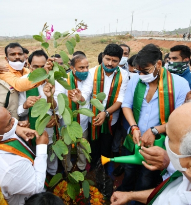 Ajay Devgan takes part in plantation programme in Hyderabad