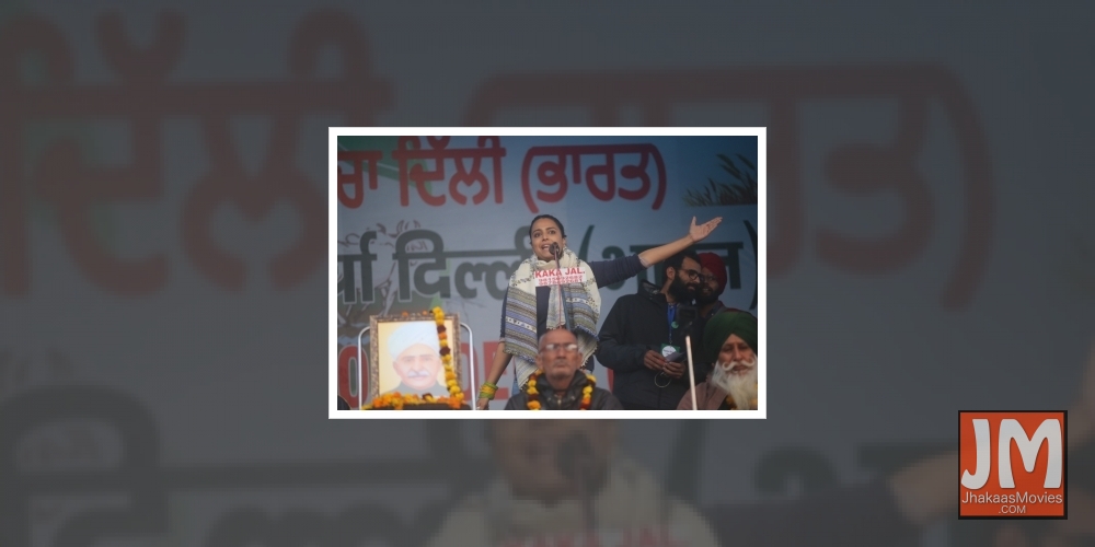 New Delhi: Actress Swara Bhaskar addresses a gathering of farmers during their protest against the Centre's three new contentious farm laws; at the Tikri Border on Jan 9, 2021.